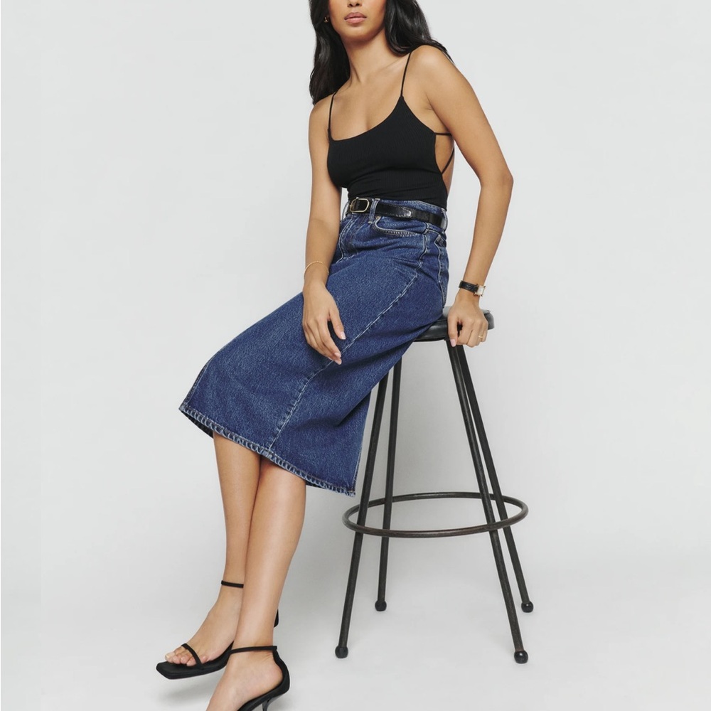 Reformation Jayde Midi Denim Skirt - Brand New